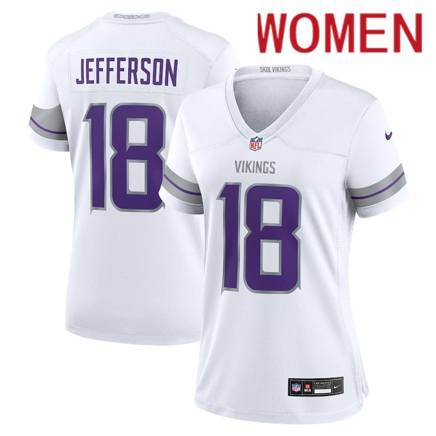 Women Minnesota Vikings #18 Justin Jefferson Nike White Alternate Game Player NFL Jersey->customized nfl jersey->Custom Jersey